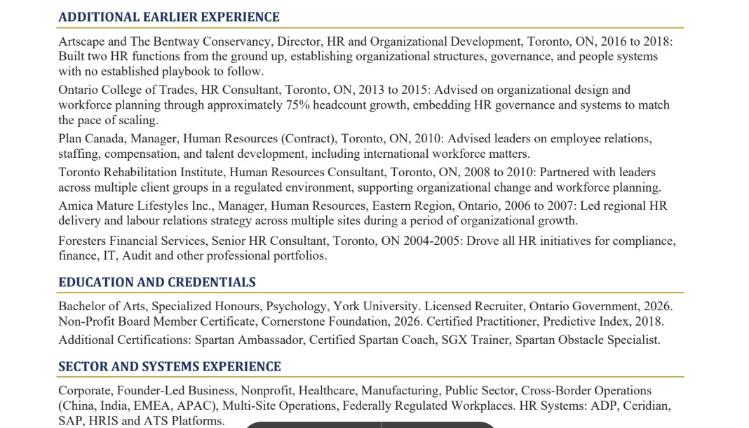 Executive Résumé — Credentials sample