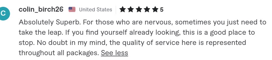 Five-star client feedback on service quality