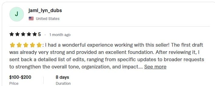 Five-star client feedback about the résumé revision process