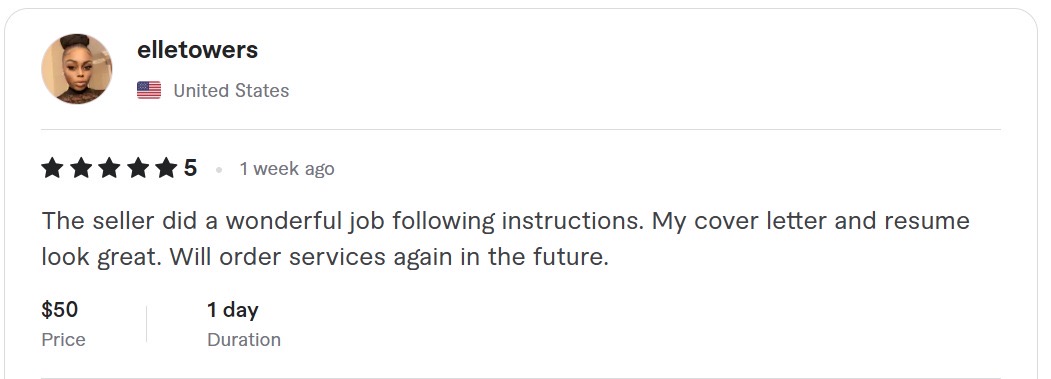 Five-star review for résumé and cover-letter services