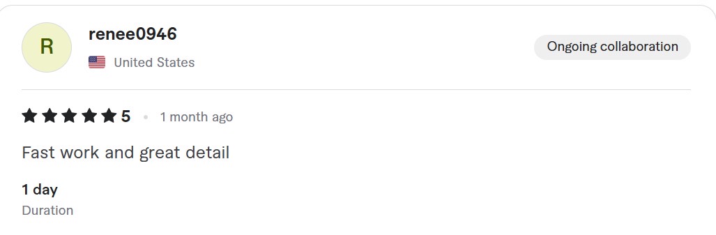 Five-star review praising fast and detailed work